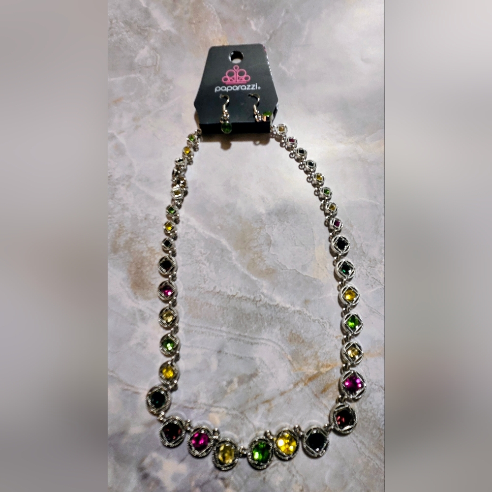 Paparazzi Vibrant Silver Necklace with Multicolor Stones